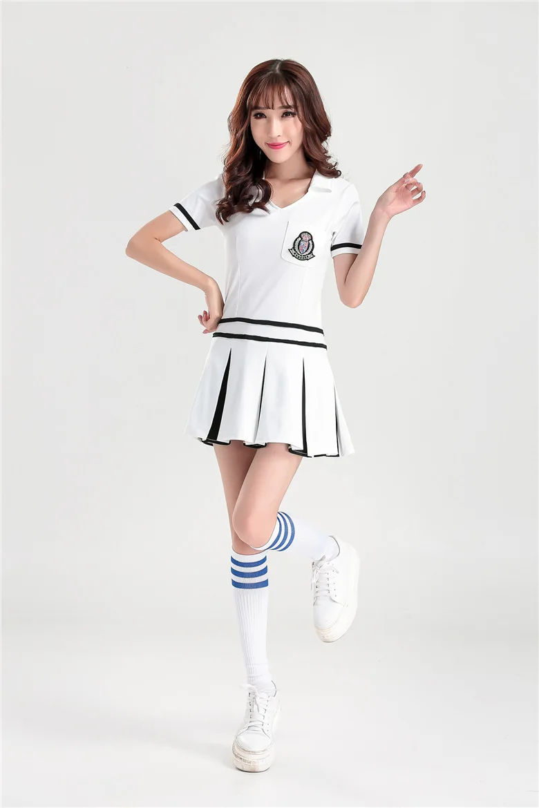 Белый цельный костюм Болельщицы Одежда Футбол Регби Баскетбол Cheer Team девушка