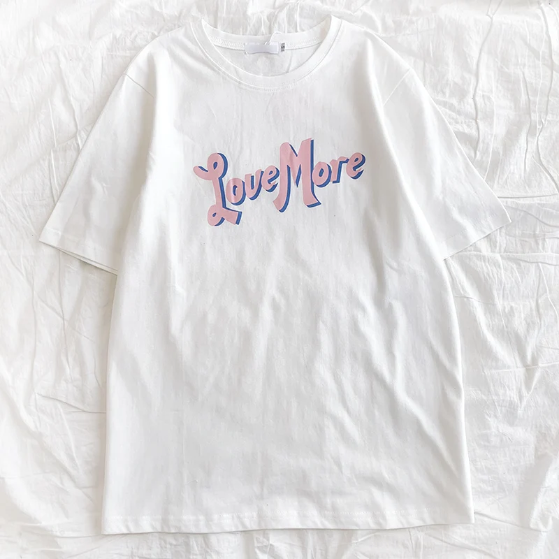 

Korean style contrast color three-dimensional letter printing summer o neck loose all-match T-shirt