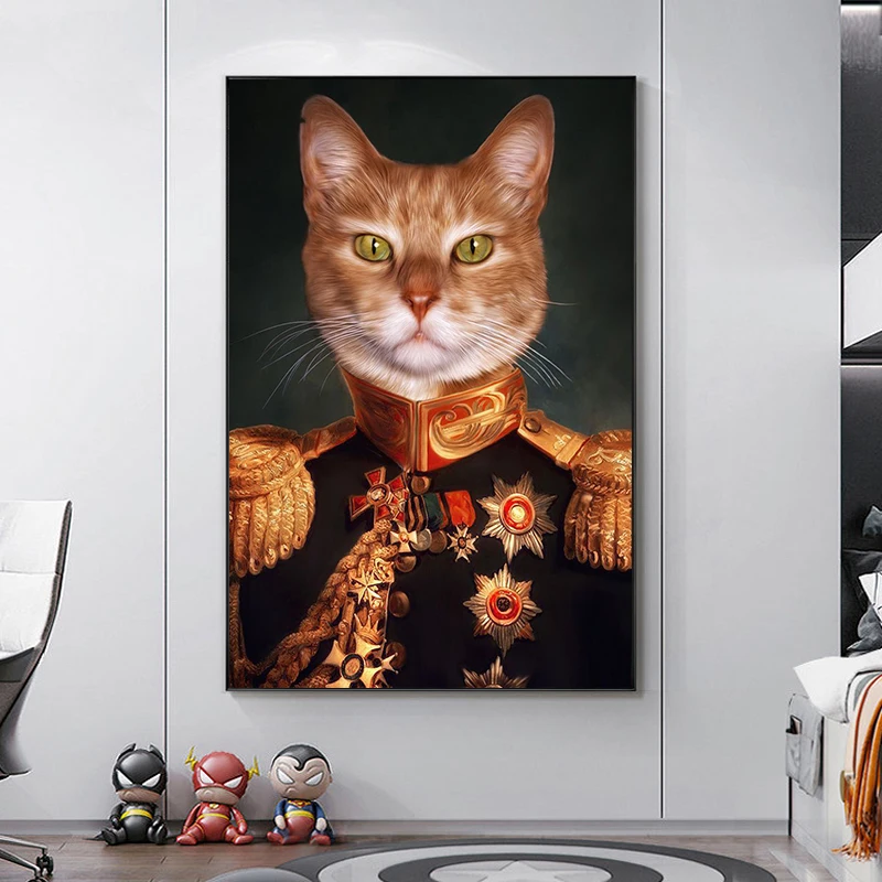 

Cat In Military Uniform Classical Canvas Paintings on The Wall Art Posters and Prints Animals Cat General Art Pictures Cuadros