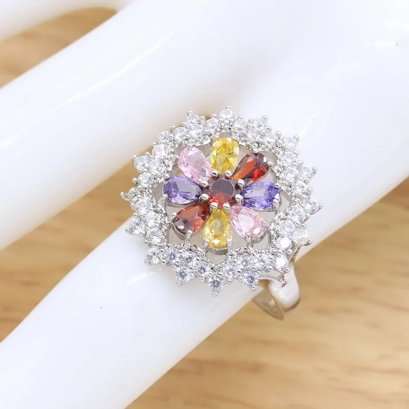 Серебряный Цвет Ювелирные наборы для женщин Мульти полудрагоценные Ожерелье