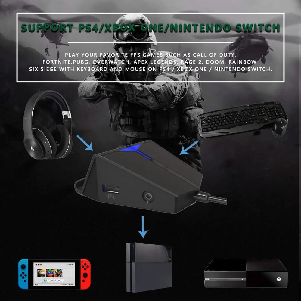 Конвертер клавиатуры и мыши DarKWalker для консолей PS4 XBOX ONE Nintendo Switch поддержка ПК