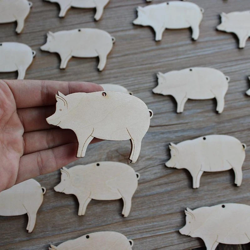 

50pcs Wooden embellishments blank Wooden Pig Shape Unfinished Wood For DIY Projects