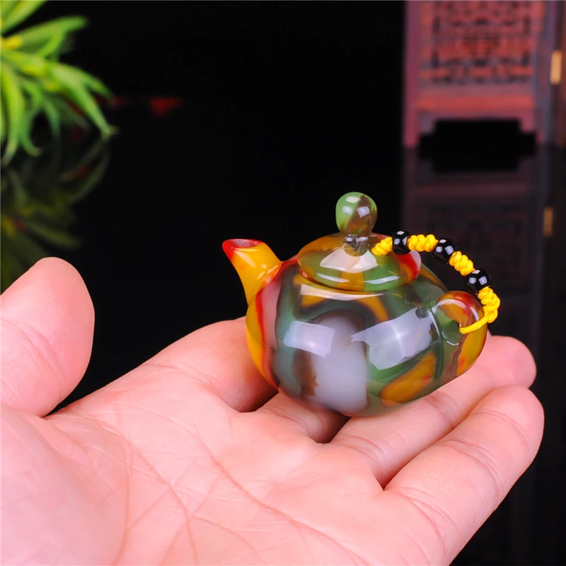 Xinjiang Gobi Jade Colorful Agate Hand Carved Kettle teapot Playing Thing Magic Pot Collection Ornament Gift Dropship P96 | Украшения и