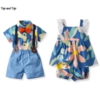 top and top summer brother and sister matching outfits toddler clothes infant baby boys gentleman suitgirls lace tutu dress