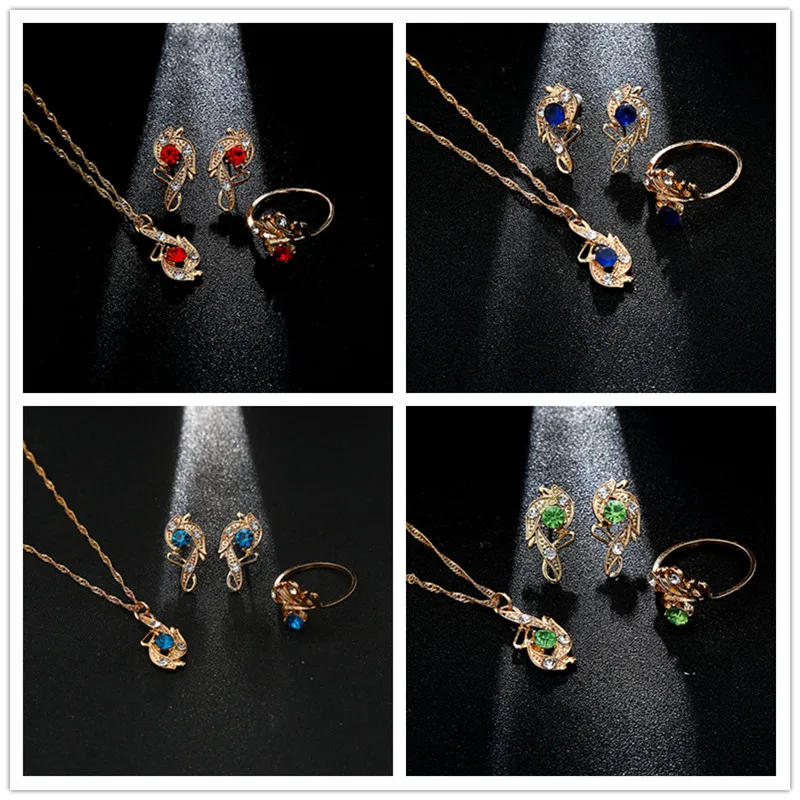 Женский комплект из колье и серёг с австрийским кристаллом в виде сердца капли