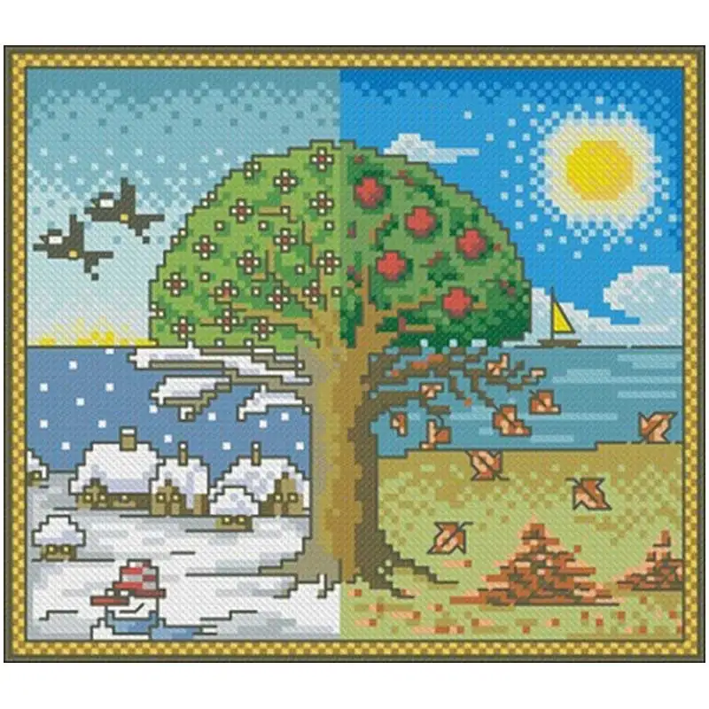 

Four Seasons Tree patterns Counted Cross Stitch 11CT 14CT 18CT DIY Cross Stitch Kits Embroidery Needlework Sets home decor