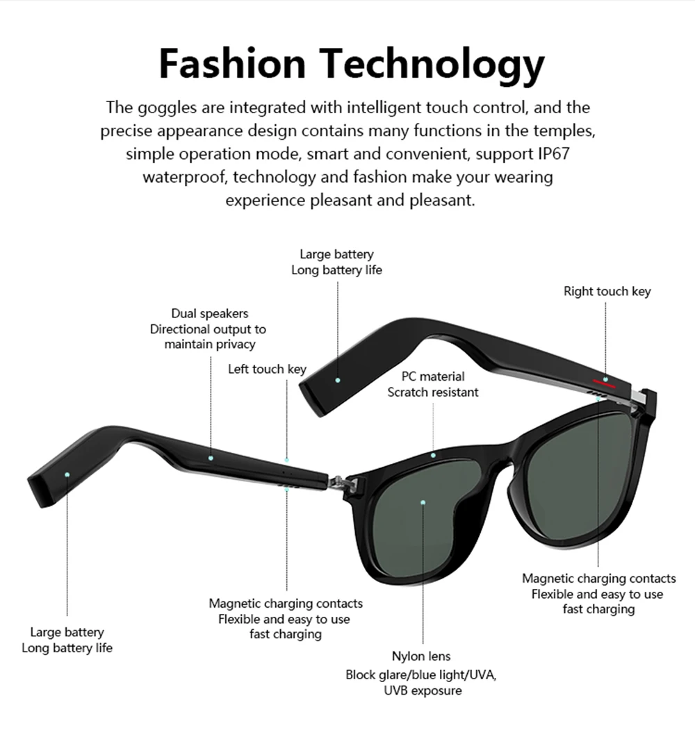 저렴한 IWO PRO 2021 신제품 E9 블루투스 스마트 안경 통화 스테레오 음악 안경 게임 내비게이션 로다 솔루션 방수 UV 선글라스, 블루투스 스마트 안경 전화