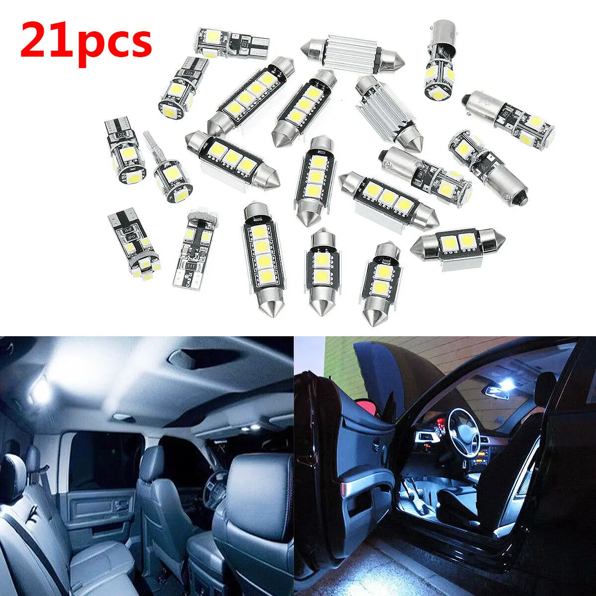

21pcs/Set Car LED Light White Bulbs Auto Interior Accessories For BMW 5 Series M5 E60 E61 2004-2010 Include All Interior Lights