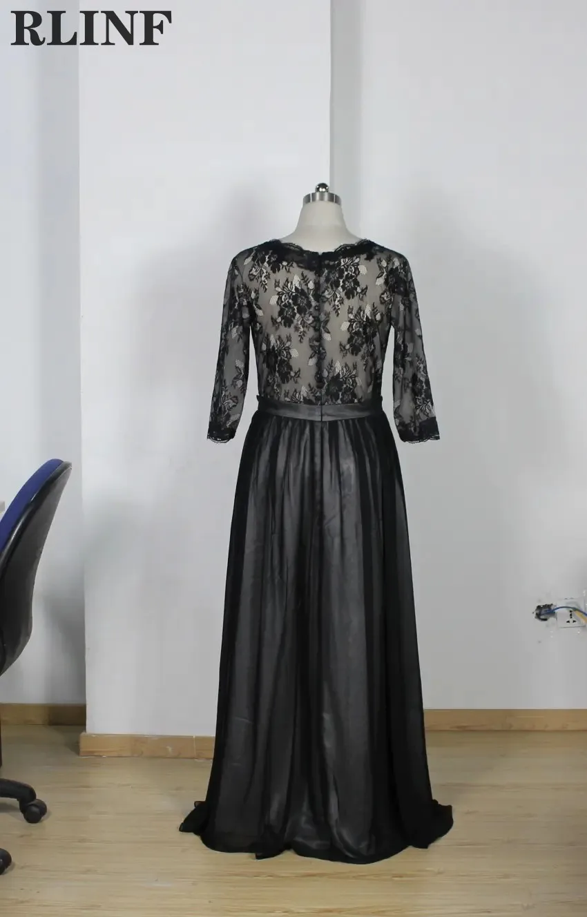 

Vestidos Custom Black Lace V Neck Half Sleeves A Line Bridel of the Mother Formal Evening Dresses