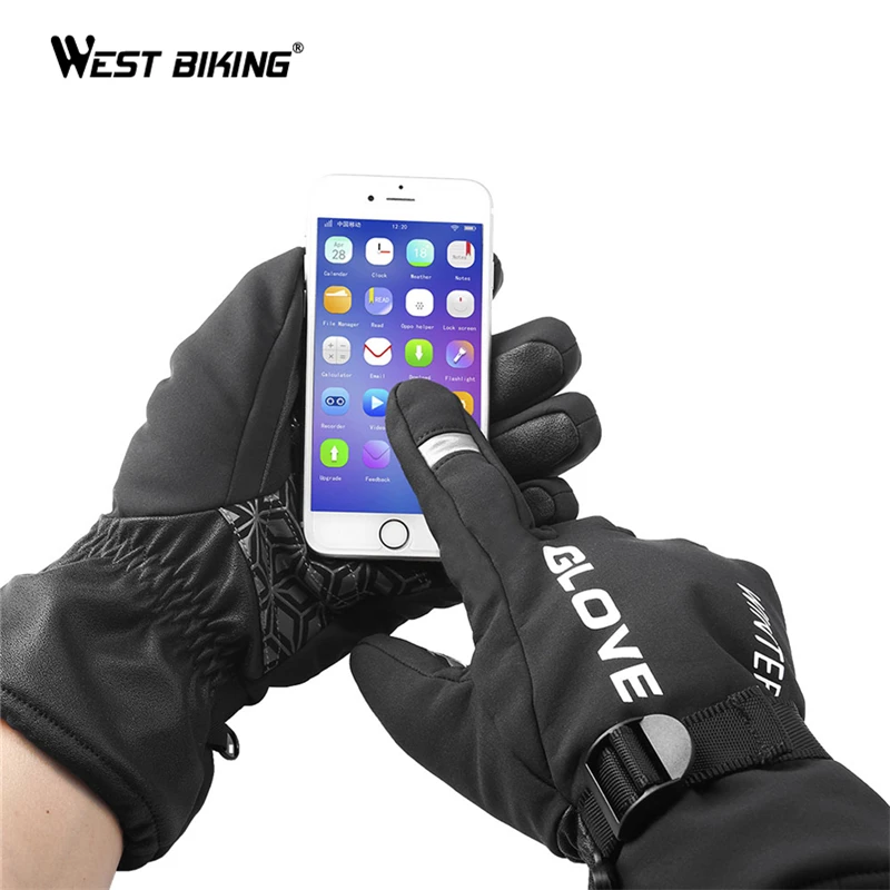 WEST BIKING, зимние перчатки для мужчин, водонепроницаемые, для велоспорта, морозостойкие, теплые, пушистые, перчатки, полный сенсорный экран, лыжные, мотоциклетные, велосипедные перчатки