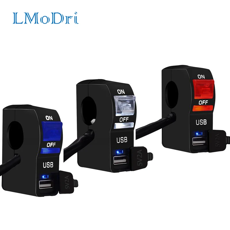 LMoDri Universal Motorcycle Switch USB LED charger Handlebar ON-OFF Button DC12V U5 U7 Head Lamp Angel Eyes | Автомобили и