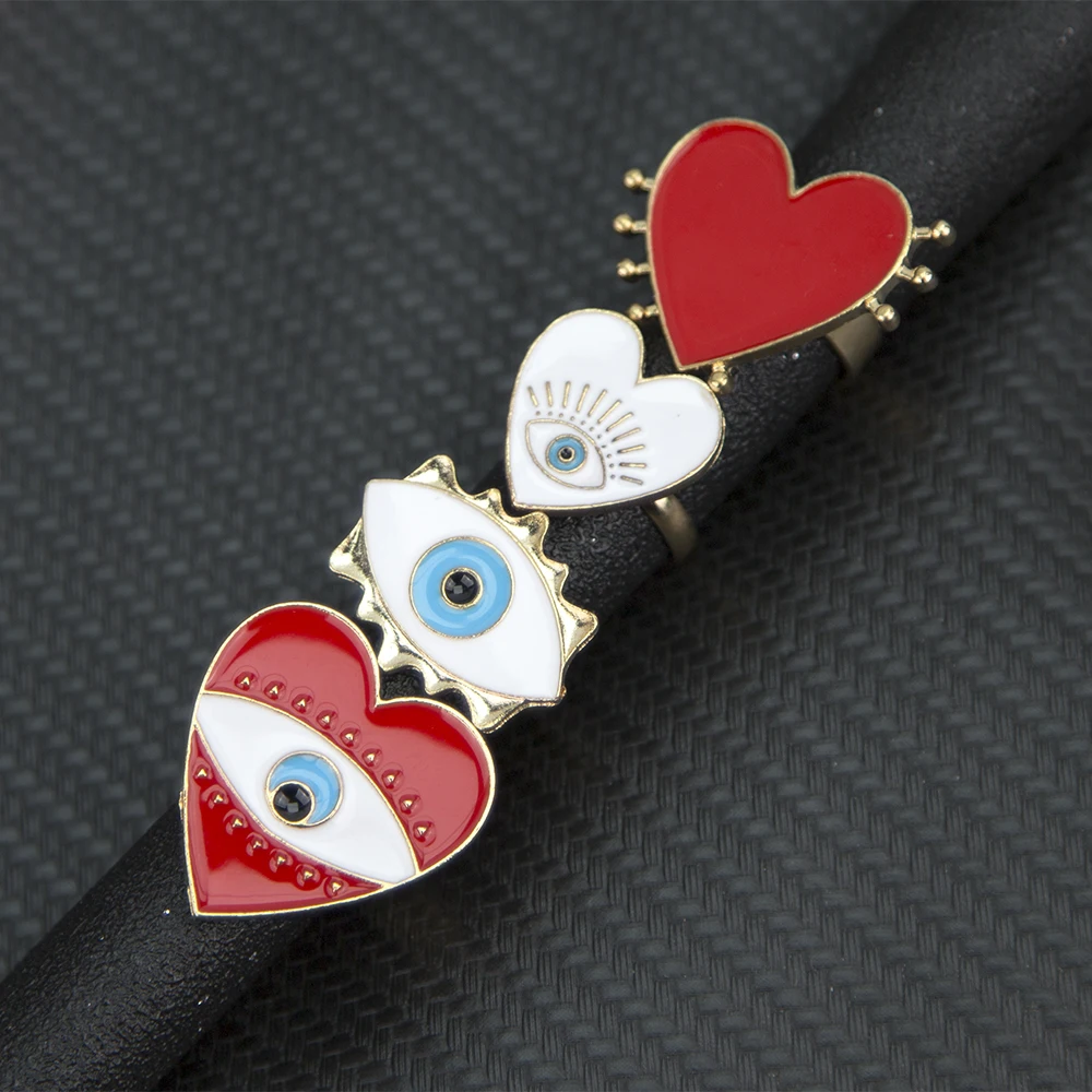 XIYANIKE 2019 New Adjustable Gold Red Love Heart Evil Eye Fashion Rings For women Girl Bohemian Cute Ring Sets | Украшения и