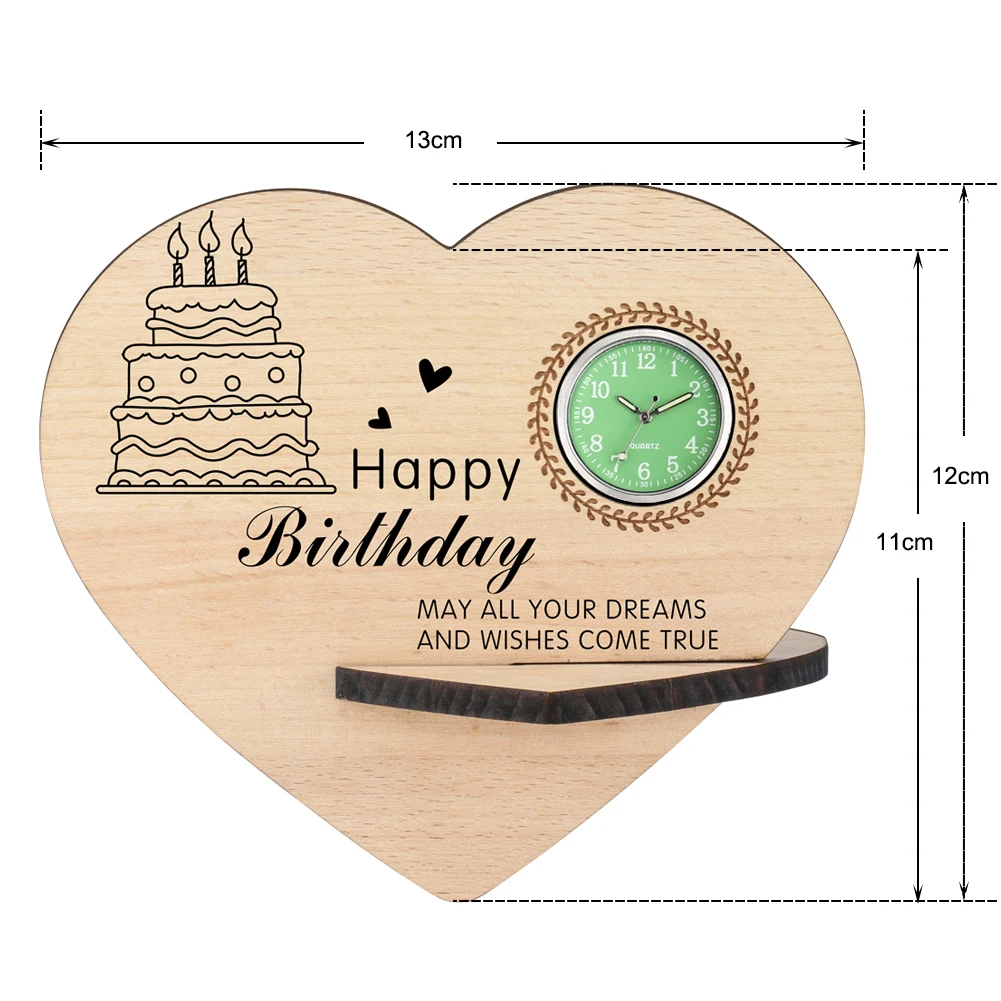 

Simple Solid Wood Table Clock Exquisite Heart Design Customized Patterns Words Pendulum Clocks Casual Green Display Ornaments