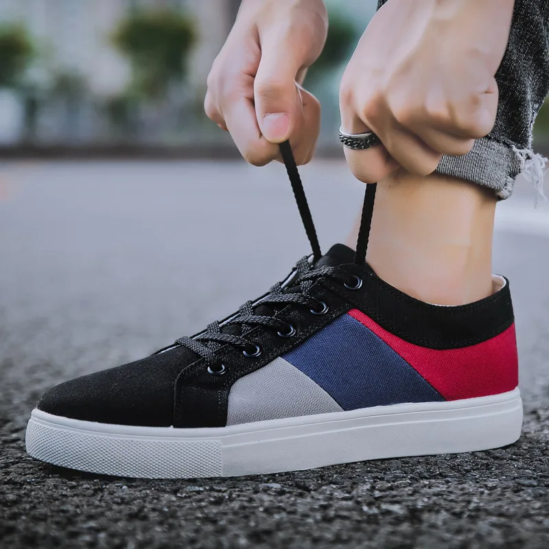 

2019 New canvas shoes deodorant breathable men's shoes tide shoes non-slip male students tie casual stripes men shoes size 39-47