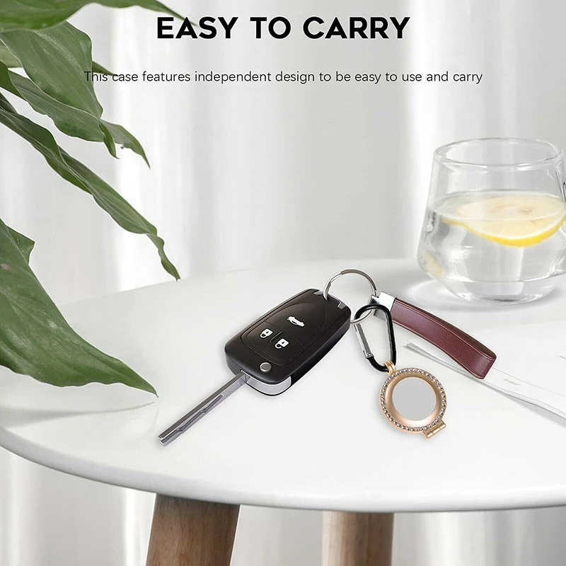 

Premium Metal Case with Key Ring Compatible with AirTags Rhinestone Frame Drop Protection Shock-Absorbing B99