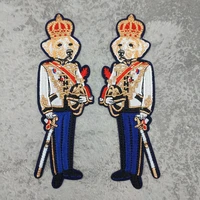1 pair fashion embroidery royal crown dog beaded fabric patches applique badges sew on diy jacket jeans garment craft