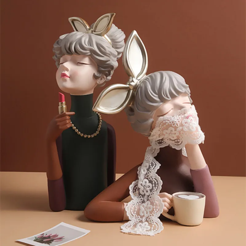 

NORTHEUINS Resin Girl Figurines for Interior Modern Home Decoration Statues Sculpture Desk Decor in the Girl's Room Accessories