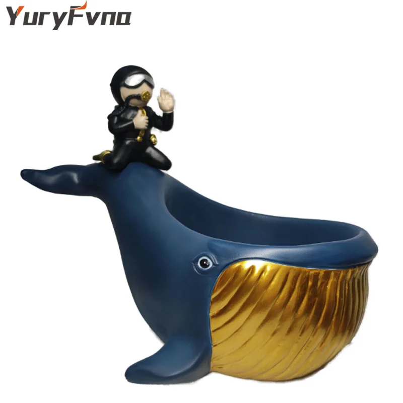 

YuryFvna Nordic Creative Dolphin Figurine Storage Whale Statue Office Decoration Home Decor Accessories Porch Animal Decor Gift