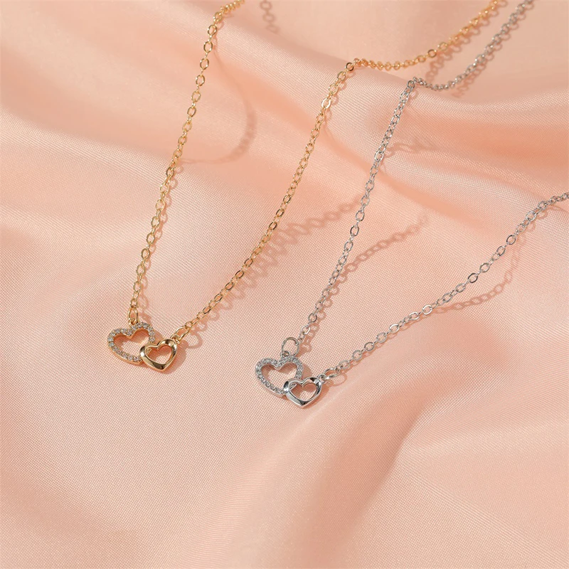 

Romantic Simple Big Small Heart-shaped Necklace Exquisite Crystal Zircon Pendant Gold Clavicle Chain Women's Wedding Jewelry