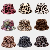 winter cow leopard print faux fur plush bucket hats for women outdoor warm hat soft velvet fisherman cap lady fashion panama