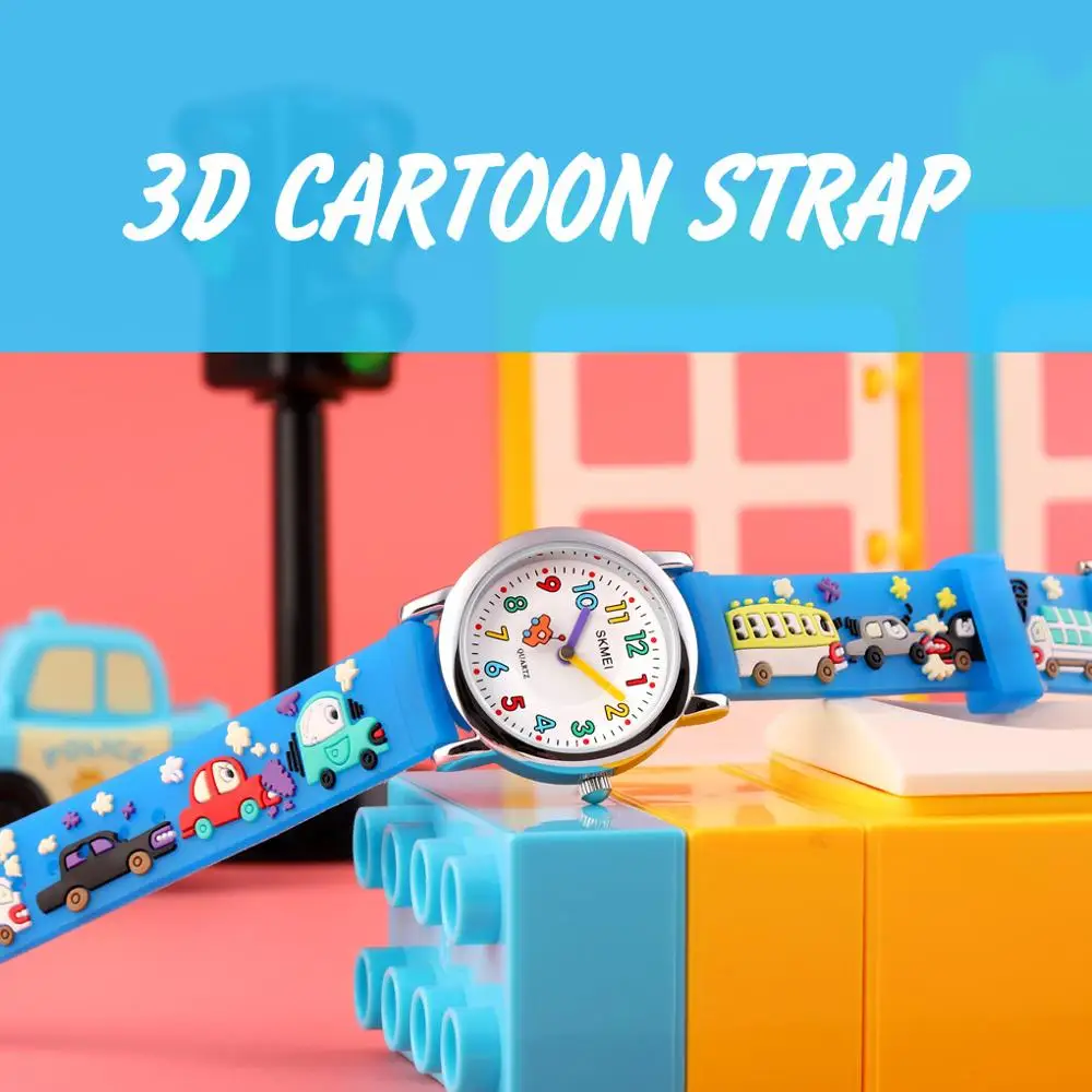 SKMEI японский кварцевый механизм детские наручные часы Креативный 3D мультфильм