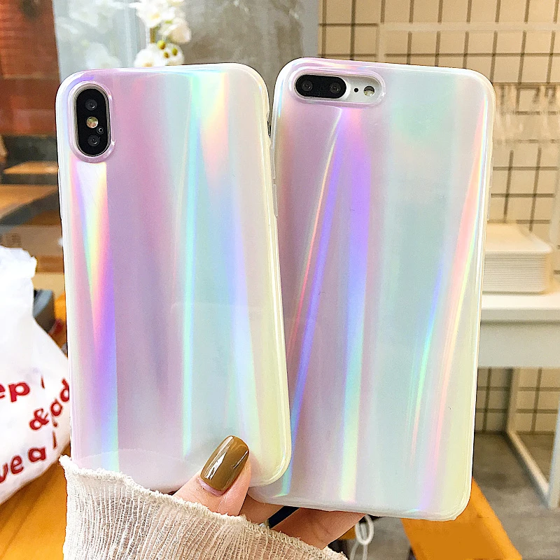 Чехол для телефона iPhone 6 S 7 8 Plus красивая белая голографическая Лазерная мягкая IMD
