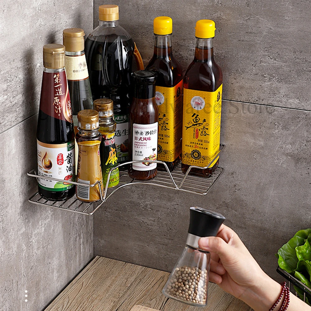 

Kitchen Organizer Wall Mount Bracket Wall Storage Rack Spice Jar Rack Cabinet Shelf Kitchen Gadget Supplies Bathroom Wall Shelf