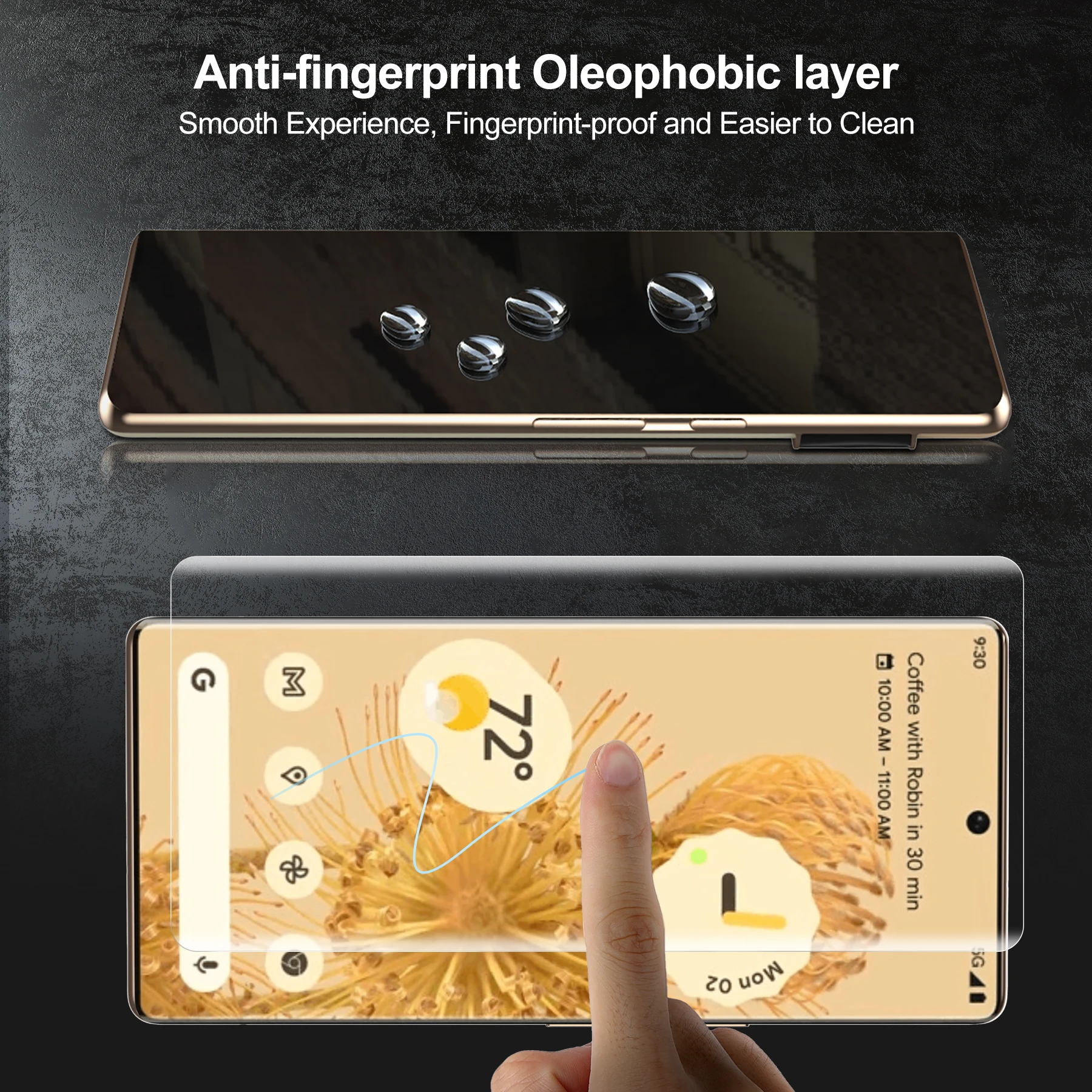 Protector de pantalla UV para Google Pixel 6 Pro, cubierta protectora completa, desbloqueo por huella dactilar, pegamento l&iacute;quido de vidrio templado curvado 3D-4