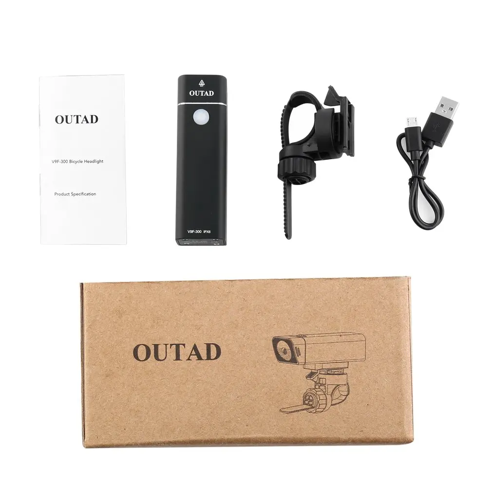 

Outad 300Lm Bicycle Front Light Bike Flashlight Torch 4 Modes Ipx6 Waterproof Usb Charging Safety Light With Bracket