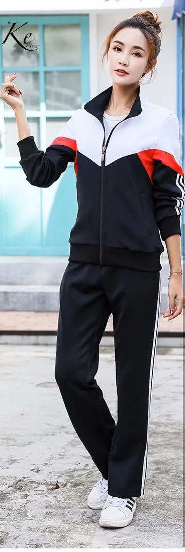 Ropa deportiva para la familia hombre nino nina mujer chandal deportivo pantalon chaqueta traje deportivo; Спортивный комплект для семьи и детей - Цвет: Mujer Negro