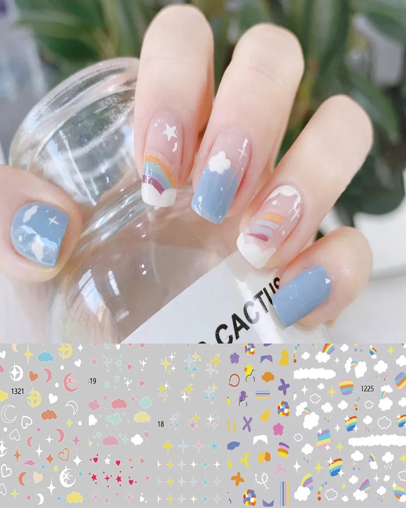 

Nail Stickers Back Glue Rainbow Starry Fantasy Clouds Doodle Designs Nail Decal Decoration Tips For Beauty Salons
