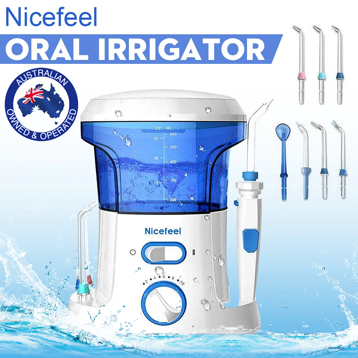 

Nicefeel Oral Irrigator Dental Water Flosser Irrigator with 7pcs Tips Flosser Water Jet Teeth Cleaner Dental Family Oral Care