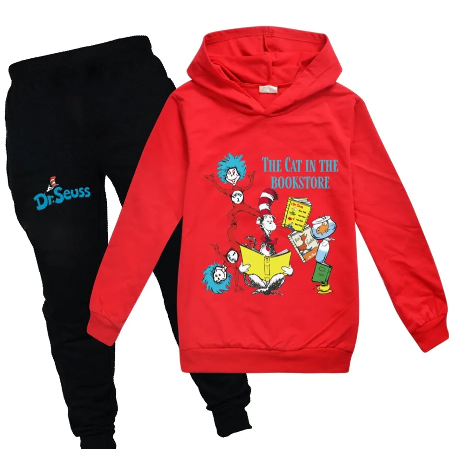 

Kids Clothing Sets Boys Dr Seuss Cat Cartoons Christmas Costume Suit long Sleeve Children's Sport Suits Hoodies Tops+Pants Sets