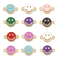10pcslot enamel hollowed smile face charm double hang charms pendant for diy earring jewelry ornament