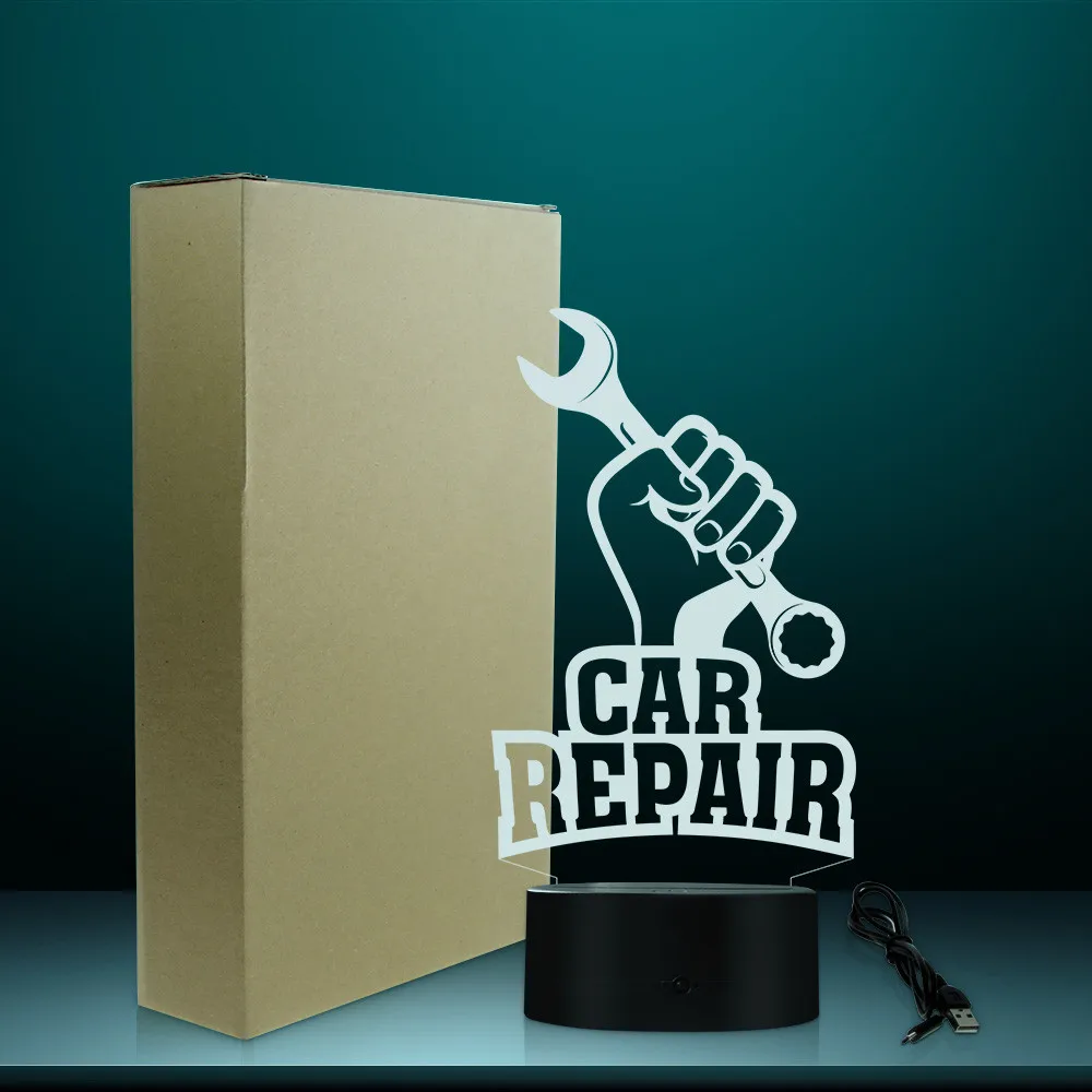 Автосервис лампа с 3D оптической иллюзией техническое обслуживание и ремонт