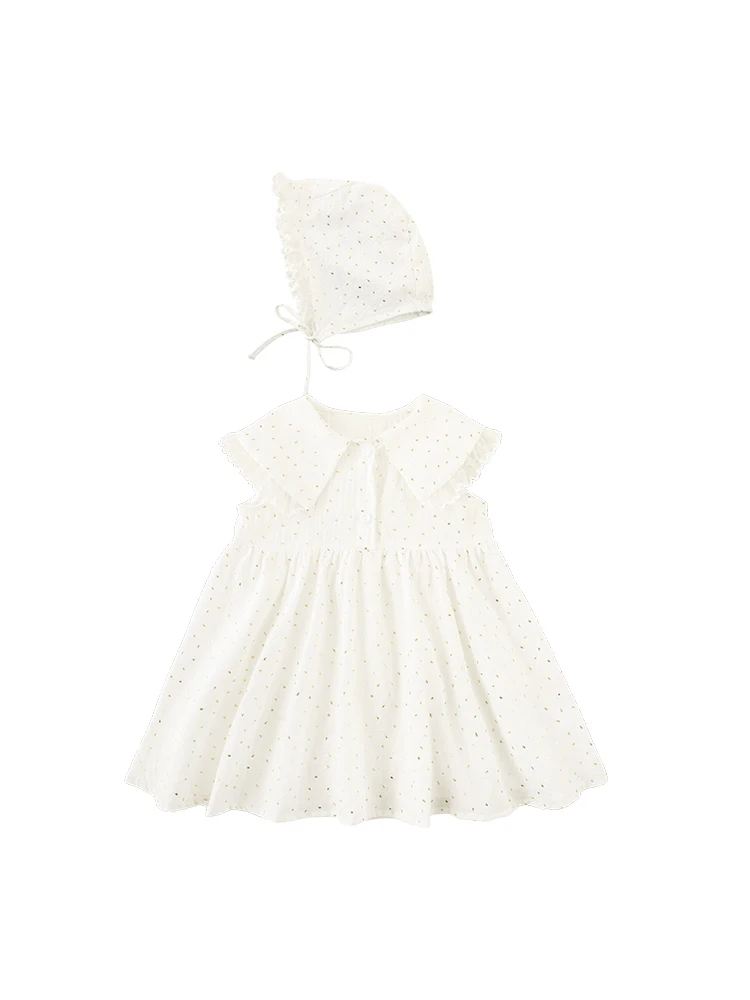 

Girls' Lightweight Clothes New Big Lace Lapel Baby Gold Stamping Summer 2021 Princess Dress