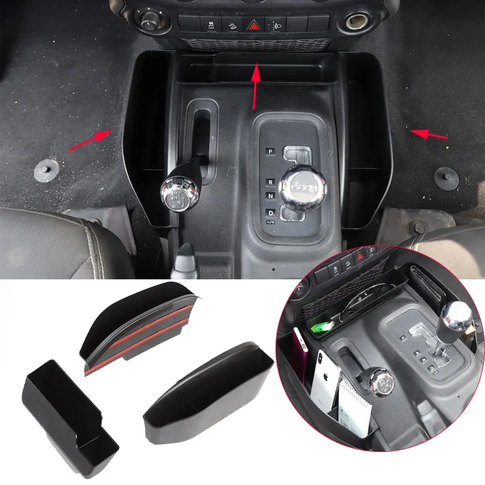 

Black Gear Shift Storage Box Organizer Tray Kit Forfor Jeep Wrangler JK 2011-2017
