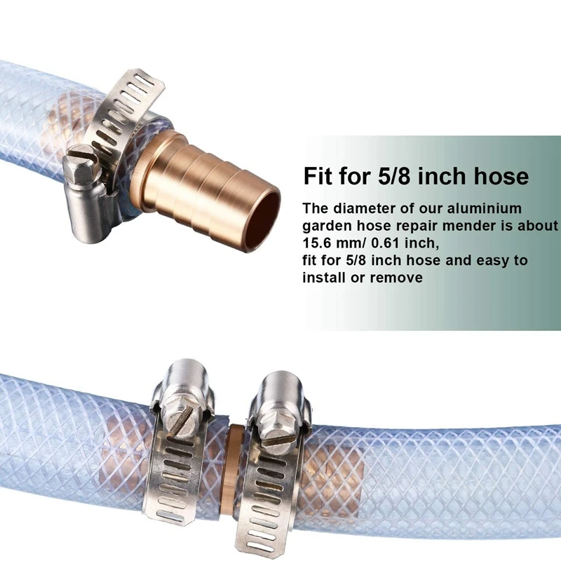 

4Pcs/Set 5/8 Inch Aluminum Alloy Hose Repair Mender Kit with Hose Clamps for Splicer Mender Water Hose End Mender Clamp