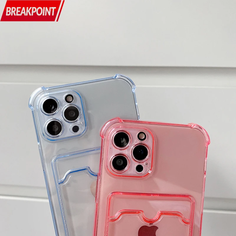 Breakpoint Soft Case For iPhone Xr Transparent Card Pocket Solt Holder For 7 8 Plus SE X Xs 11 12 13 Pro Max Mini Phone Cover