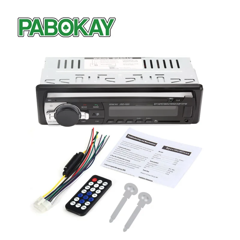 

Autoradio Car Radio 12V Bluetooth V2.0 JSD520 Stereo In-dash 1 Din FM Aux Input Receiver SD USB MP3 MMC WMA ISO Connector