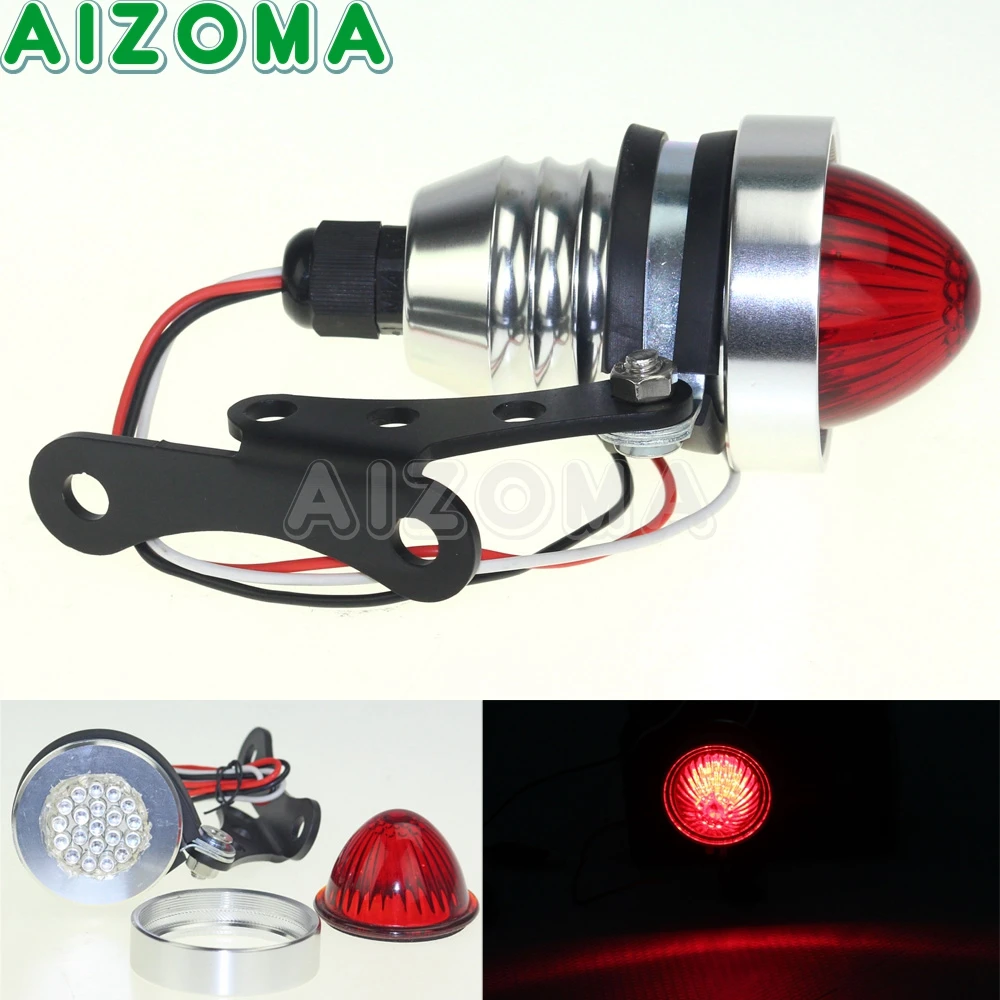 

For Harley Custom Scrambler Suzuki Yamaha Cafe Racer Motorcycle LED Bates Style Taillight Tail Brake Light Rear Stop Lamp Silver