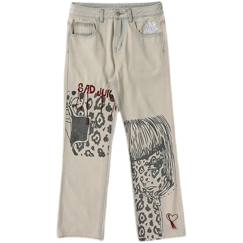 2021 New Arrival Letter Embroidery Retro Washed Men Baggy Jeans Trousers Khaki Hip Hop Straight Punk Vintage Casual Denim Pants