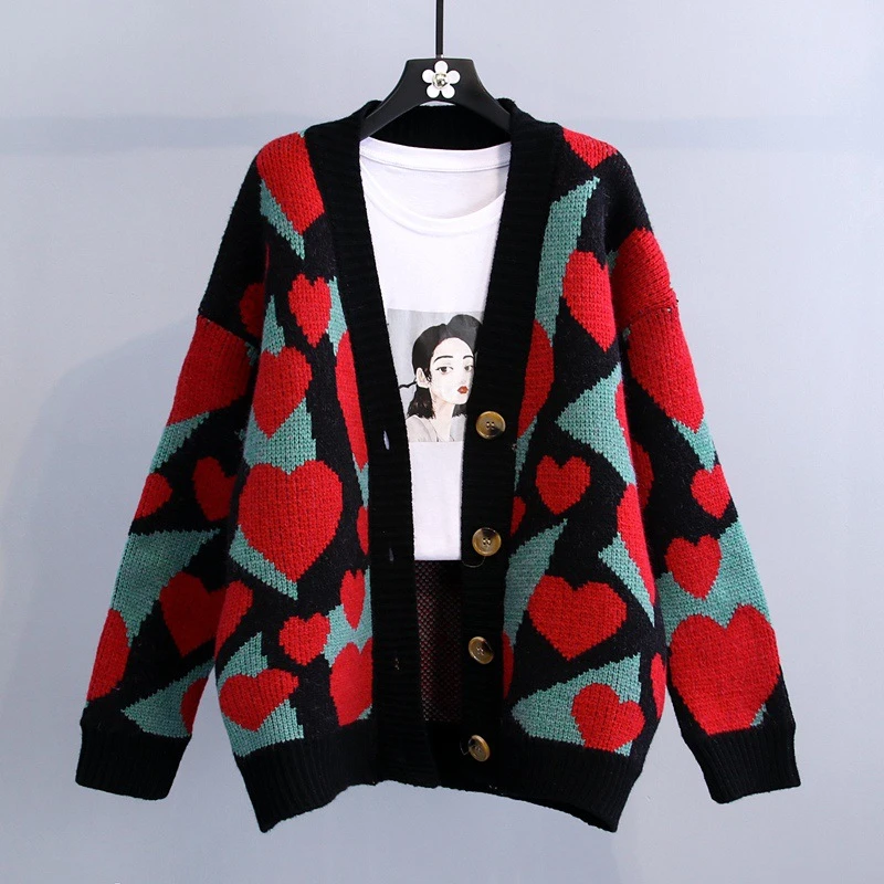 

Женский свободный кардиган с V-образным вырезом, Осенний трикотажный джемпер в стиле Харадзюку, 2020