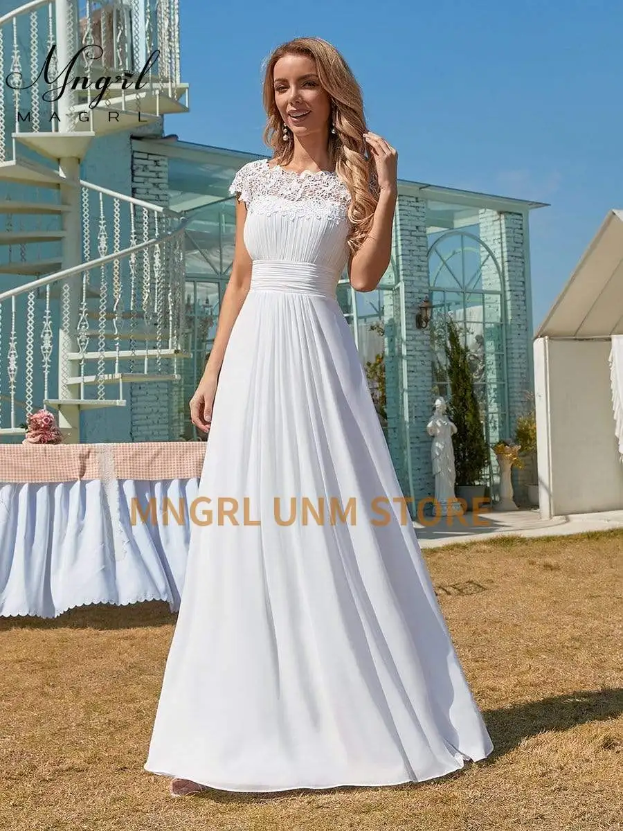 

Белое простое свадебное платье MNGRL, шифоновое свадебное платье без рукавов с одним открытым плечом и молнией сзади