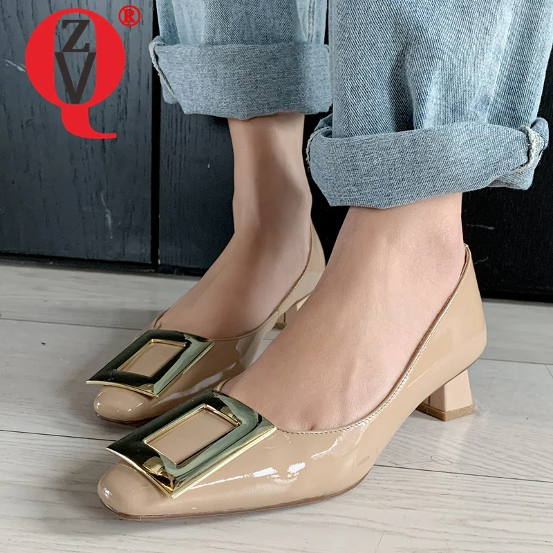 ZVQ Women Four seasons Fashion Leisure working Shoes New Style Square Toe Concise Comfortable ventilation Metal decoration