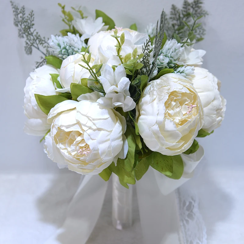 

Free Shipping Wedding Decorative Flower Artificial Peony Bride Bouquet Shooting Props Simulate Holding Flower