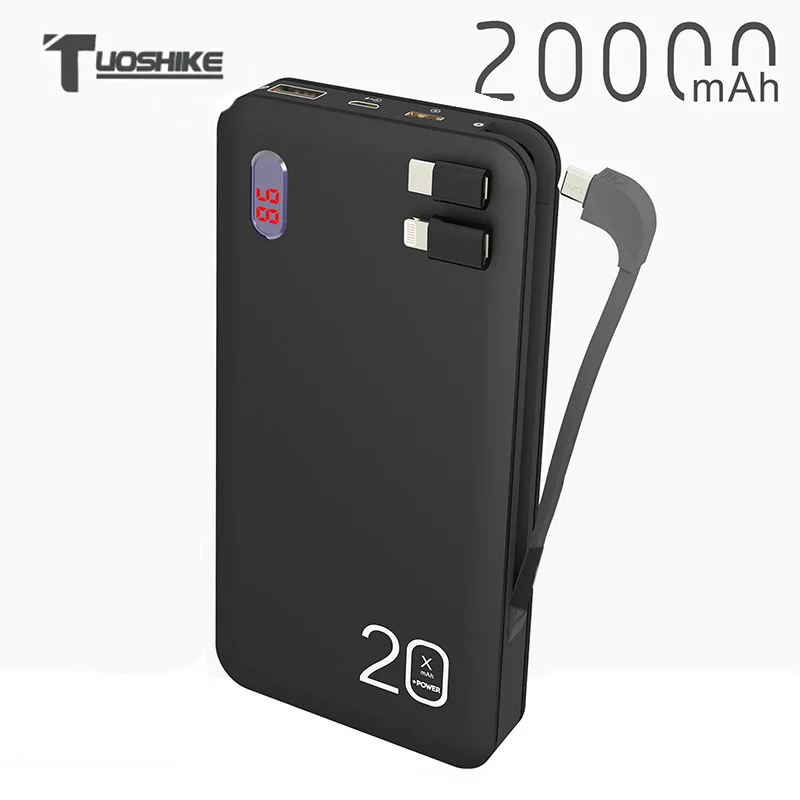 TUOSHIKE power Bank 20000 мАч светодиодный цифровой дисплей внешняя батарея для Iphone samsung Xiaomi huawei с кабелем портативный Банк питания