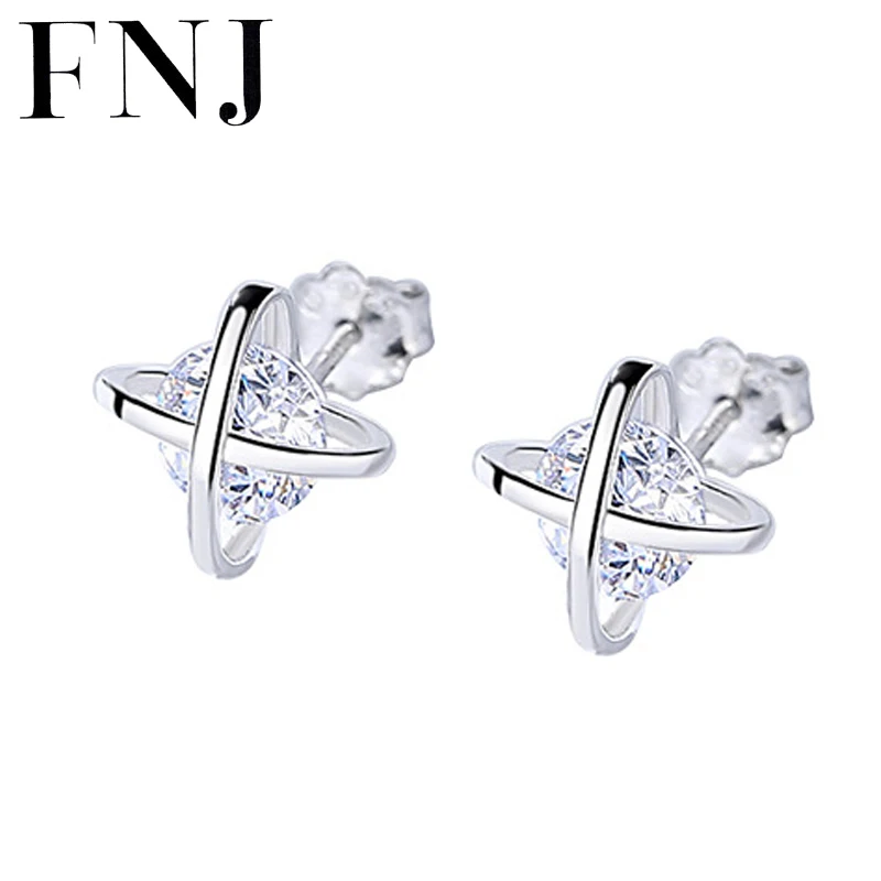 

FNJ Cross Earrings 925 Silver Jewelry Original Pure S925 Sterling Silver Stud Earring for Women Cubic Zircon
