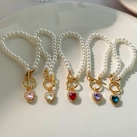 fashion heart crystal pearl beaded bracelets for women vintage ot buckle bracelet femme hand chain gift party wedding jewelry