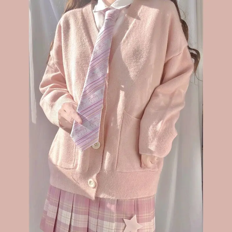 

Autumn Winter Sweet Girls JK Cardigan Loose Knitted Sweater Coat Japanese Student School Uniform Women Fashion Oversize Knitwear